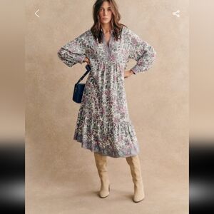 Sezane Boheme Multicolor Floral Midi Dress